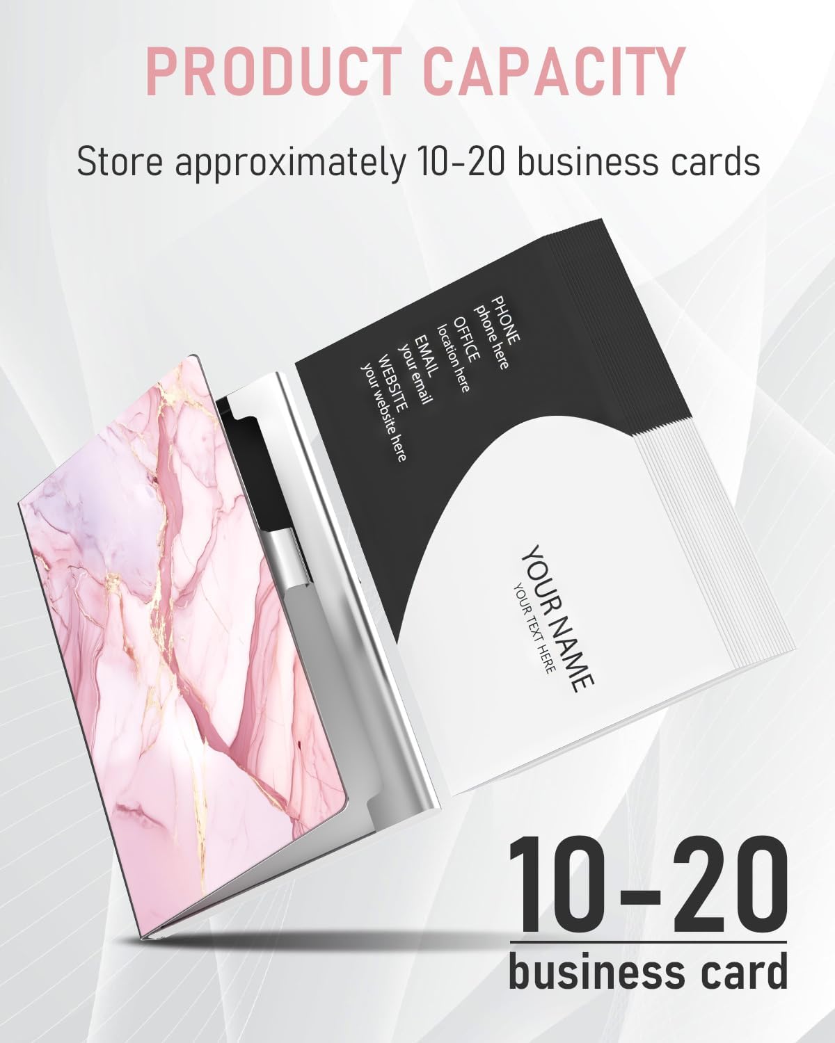 Business Card Metal Slim Organizer, Professional Stainless Steel Square Pocket Wallet for Office Workers, Compact and Portable for Pockets (Pink Marble