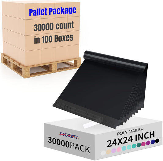 Fuxury 30000 Pcs Large Poly Mailers 24x24 Inch, Waterproof Shipping Bags for Clothing, Strong Adhesive Shipping Envelopes for Small Business Suppliers, Self Seal Mailers Poly Mailing Bags Black