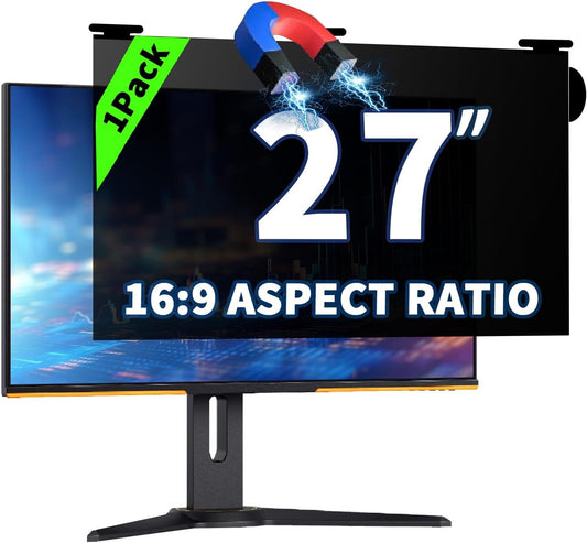 27 Inch Magnetic Hanging Computer Privacy Screen for 16:9 Widescreen Monitor, Removable Privacy Screen Anti Glare Blue Light Computer Screen Privacy Shield, Anti-Scratch 27 in Protector Film