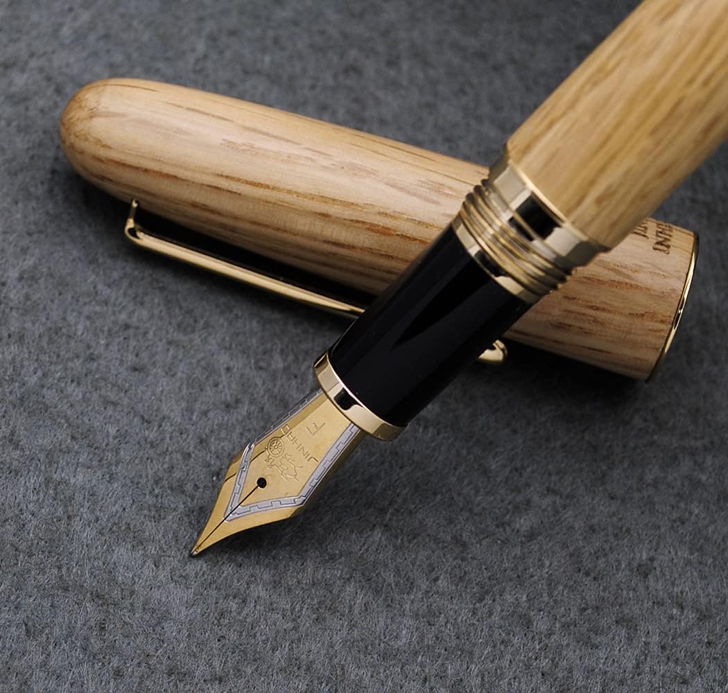 JINHAO 9036 Natural Wood Fountain Pen Handmade Ink Pen (Fine Nib 0.5mm, Oak Wood)
