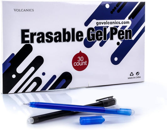 Volcanics Erasable-Gel-Pens Fine Point 0.5 mm, Mistakes Dispear, Black and Blue, 30 Pack Quick-Drying Ink, No Smudge Perfect for School, Office, and Home Use
