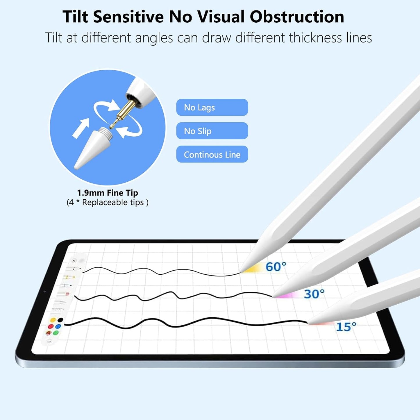 Stylus Pen for iPad 2018-2025 with Palm Rejection, Active Pencil for iPad 10th/9th/8th/7th/6th Generation, for iPad Pro 11/12.9 inch, for iPad Air 5th/4th/3th Gen, for iPad Mini 6th/5th Gen (White)