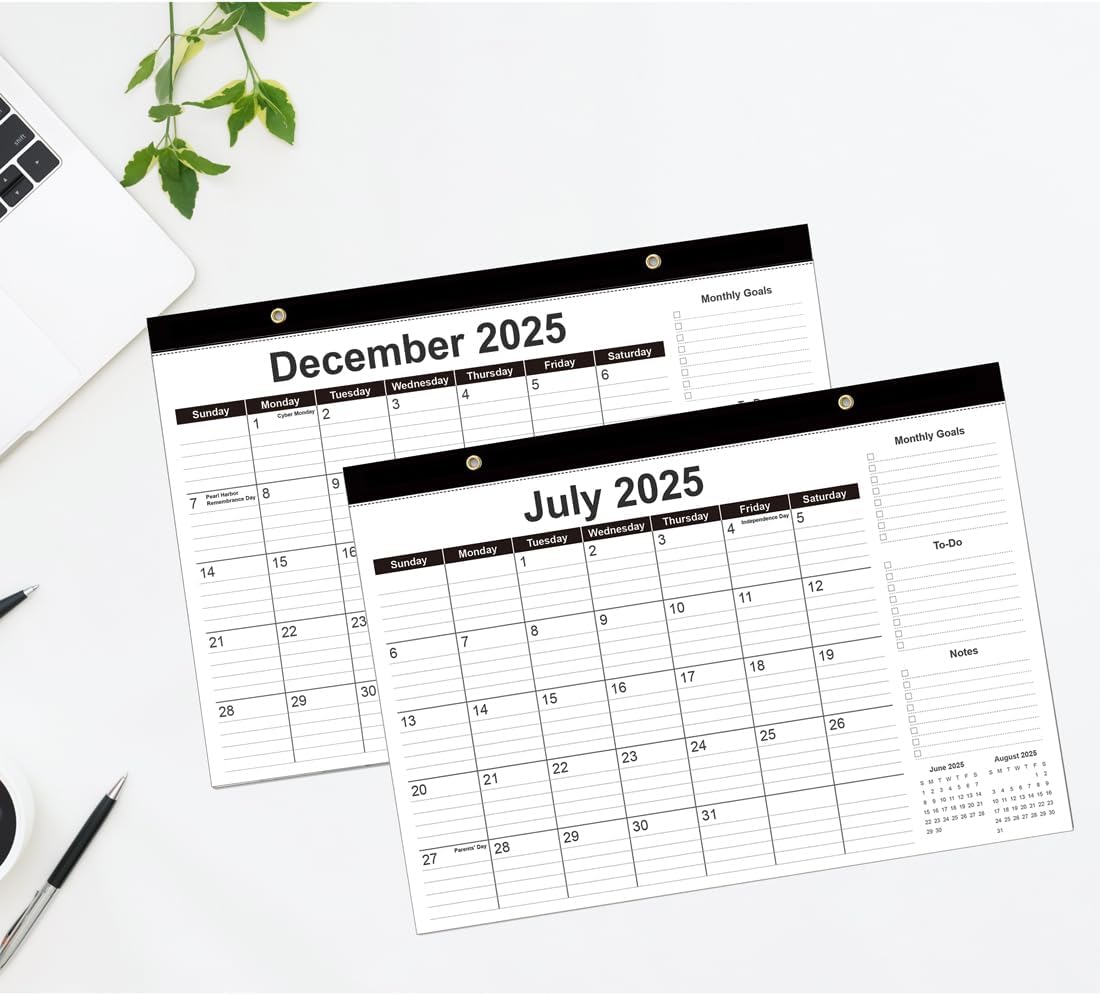 Desk Calendar 2025-2026 - 18 Months Calendar from September 2025 to December 2026, 2025-2026 Desk Calendar with Thick Paper, 12" x 17", Black
