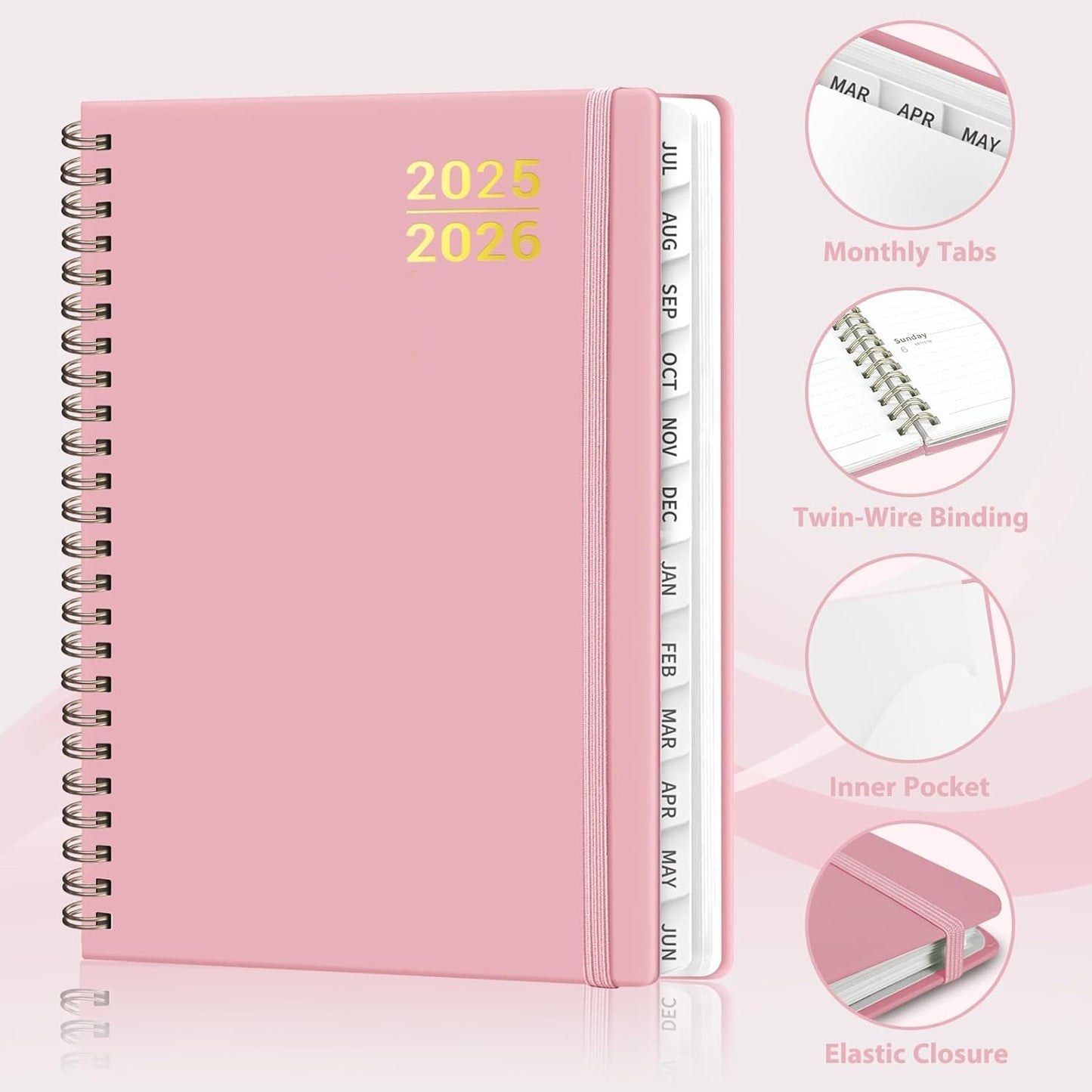 Planner 2025-2026 for Women & Men, Weekly and Monthly Calendar Notebook (July 2025 - June 2026), Hardcover Spiral Bound School Teacher Student Planner with Tabs, Inner Pocket, A5 (6.3" x 8.5")