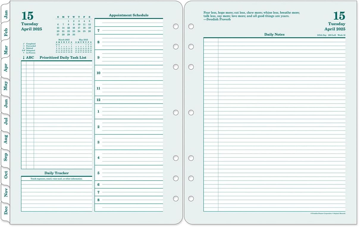 FranklinCovey - Original Two Page Per Day Ring-Bound Planner (Monarch, Apr 2025 - Mar 2026)