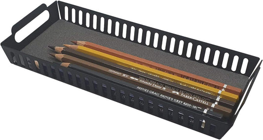 Metal Pen Pencil Tray Holder Office Desk Drawer Organizer Small Vanity Accessory Storage (Black)