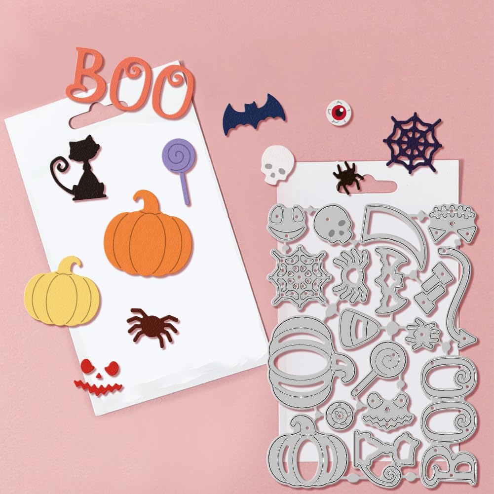 GLOBLELAND Halloween Gnome Cutting Dies for Card Making Pumpkin Bat Spider Cut Die for DIY Scrapbooking Journal Embossing Paper Craft Decor