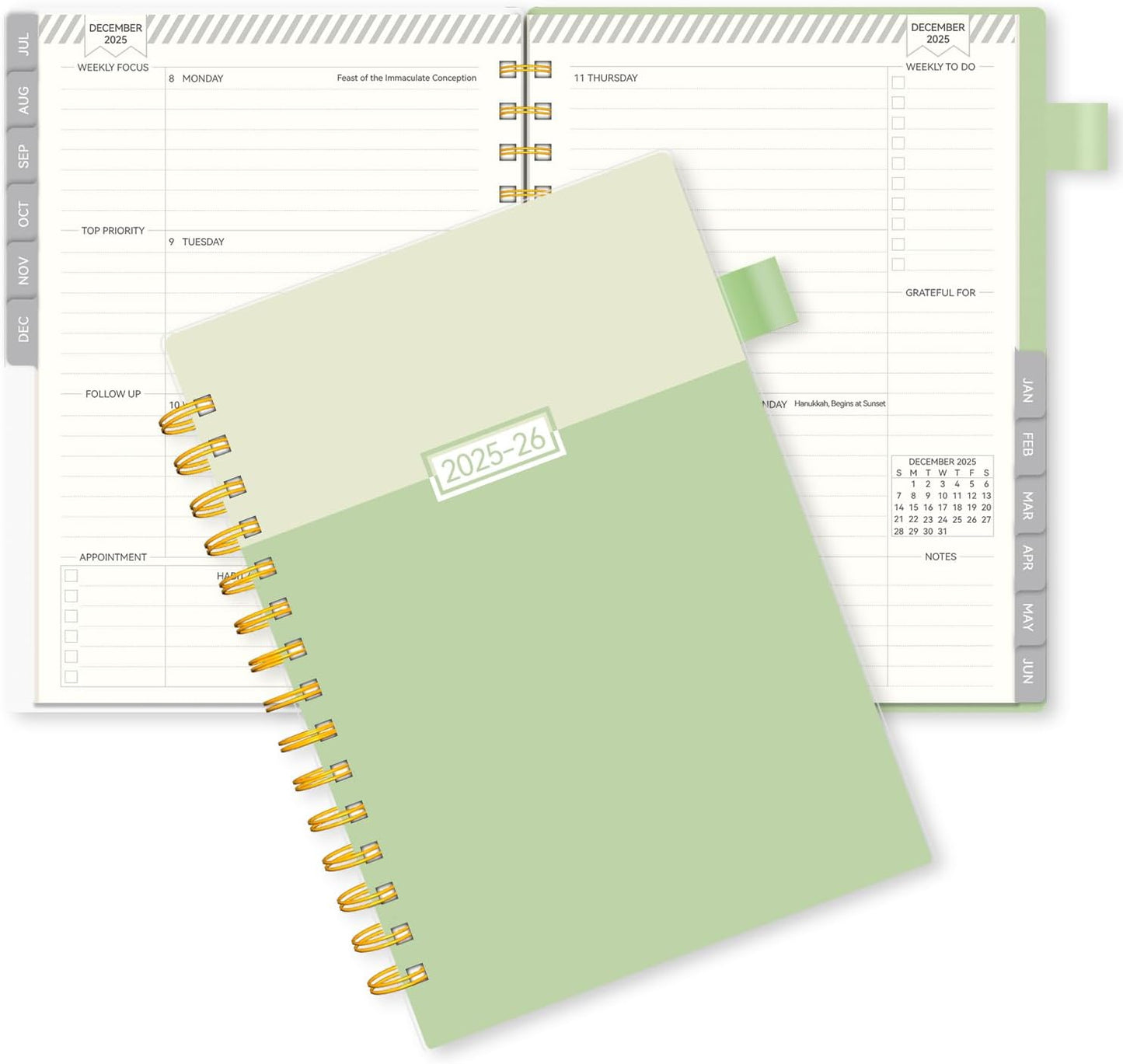 2025-2026 Planner, Weekly and Monthly Planners for Women, AIMPEAK Academic Calendar Planners for Teacher&Student, Jul.2025 - Jun.2026, Monthly Tabs, Spiral Binding, Green, 5.5"x8.5"