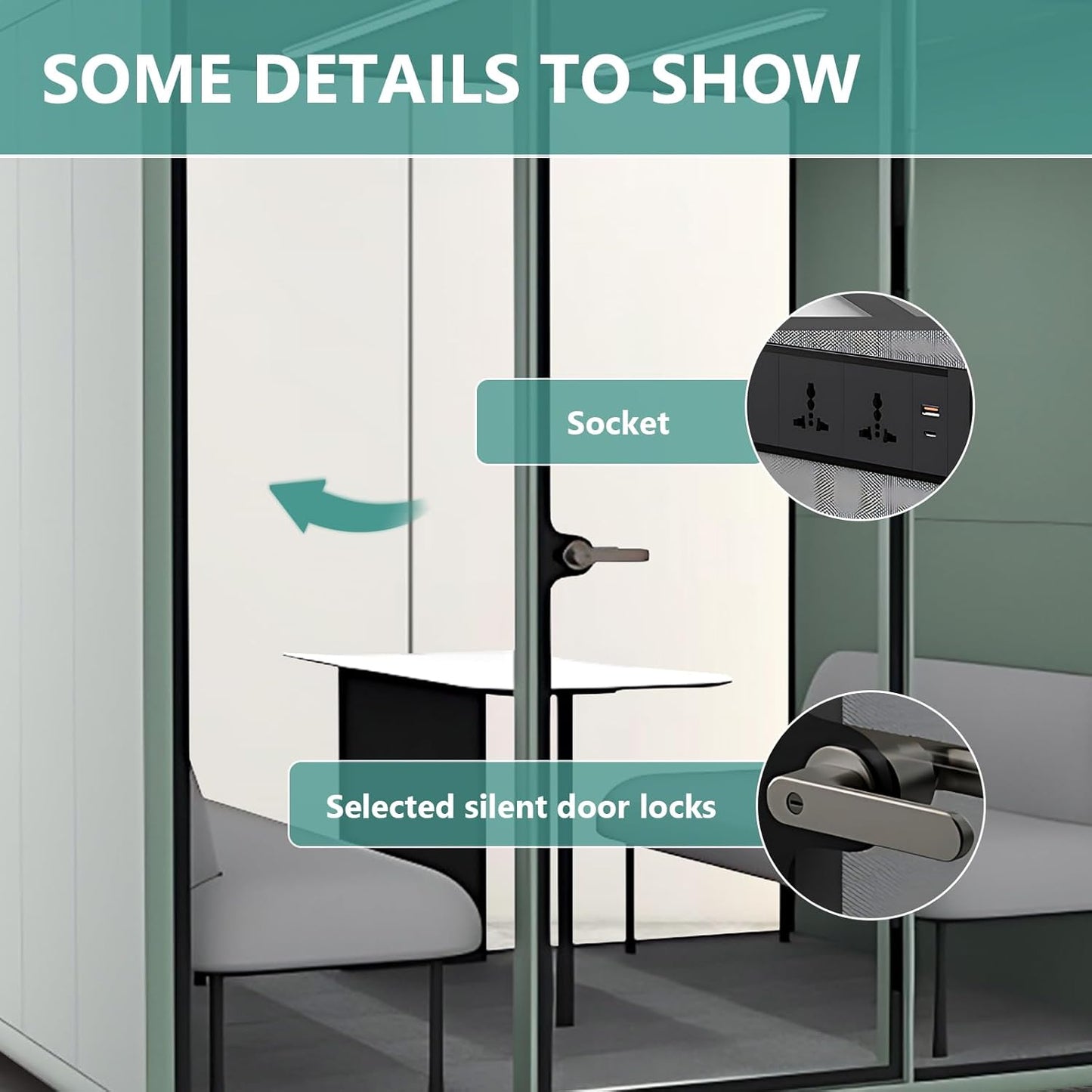 Office Sound Booth with Audio Privacy - Soundproof Recording Booth Includes Green Frame with Curved Corners,Soundproof Room with Light,Steel Plate Structure for Negotiation (90.55IN×70.27IN)