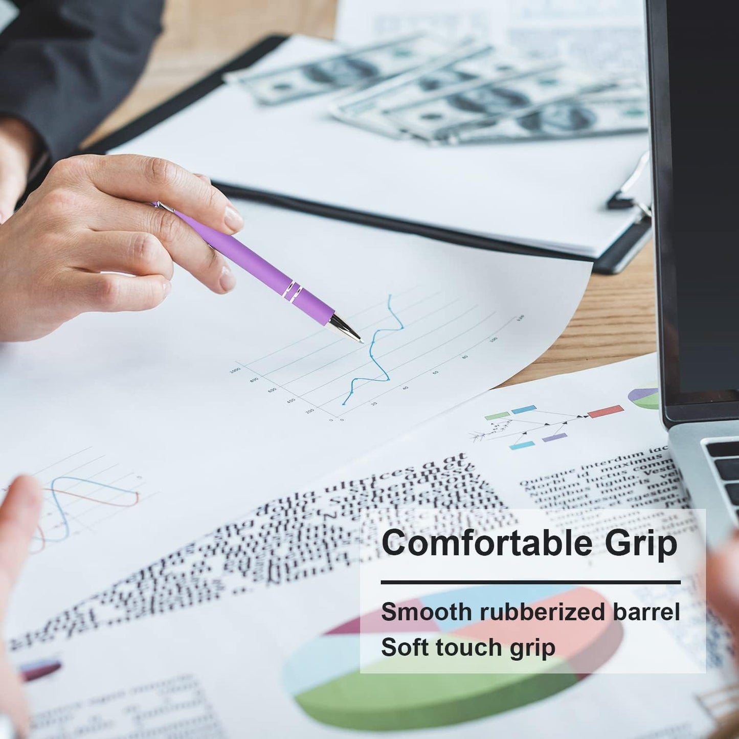 Ballpoint Pen with Stylus Tip, Soft Touch Click Metal Pen, 1.0mm Medium Point, Black Ink, 12 Count(Purple)