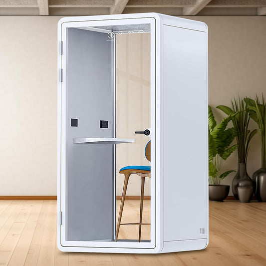 Office Sound Booth with Audio Privacy - Removable Soundproof Booth Includes White with Rounded Corners,Soundproof Room with Light,Fans, Socket for Telephone Booth,Study (43.3IN)