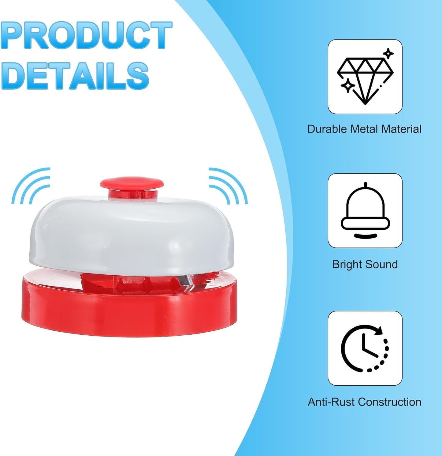 PATIKIL Desk Call Bell 2.5" Diameter, 4 Pcs Dinner Desk Front Bell for Service with Metal Anti-Rust Construction for Hotel Restaurant Reception Areas Office Warehouse, Red/White