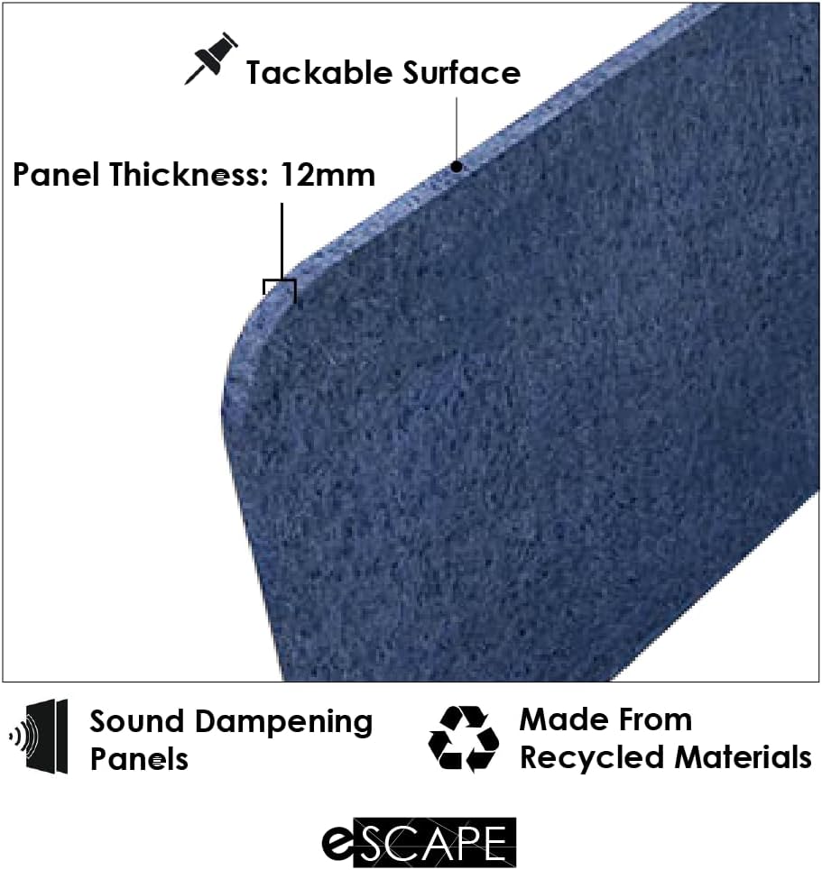 Freestanding Acoustic Desk Divider with Mount | Eco-Friendly Privacy Screen Panel | Noise Reducing Desk Partition | Tackboard Option & Easy to Install | Made from Recycled Plastic | Black - 18" X71"