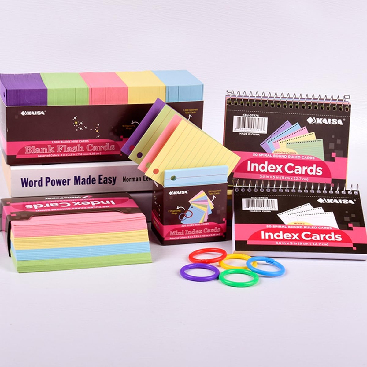 KAISA Colored Index Cards Flashcard，3x5 Ruled Color Note Cards, 4 Colors 60 Sheet (Total of 240ct), Heavyweight Colorful Notecards For School, Home & Office,KSU08904, Made In The USA