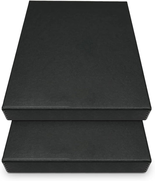 Golden State Art, Archival Folio Storage Box 11x14, Clamshell Design with Metal Edge, Preserve and Store Photos Documents Cards Prints Arts Crafts DIY, Black, Pack of 2