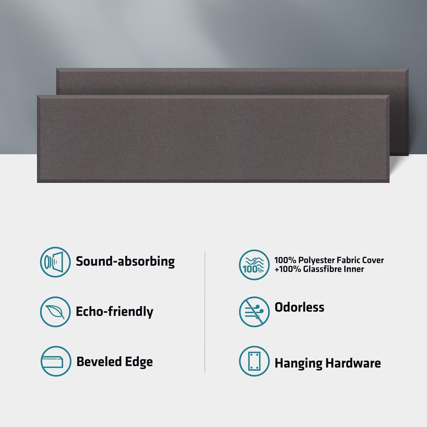 2” Thick Acoustic Panels with Hanging Brackets to the Wall, 2 PCS 47.2” x 11.8” Fiberglass Sound Absorbing Panels for Home Theater Church Office Wall or Ceiling, Mud Grey