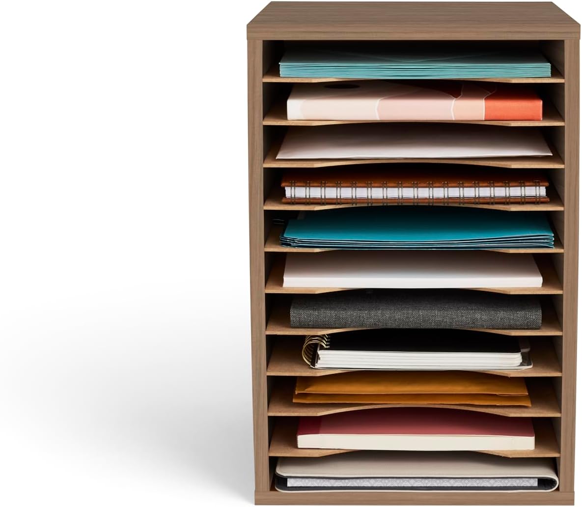 Safco Products Vertical Desktop Sorter, 11 Compartment, Gray Wood