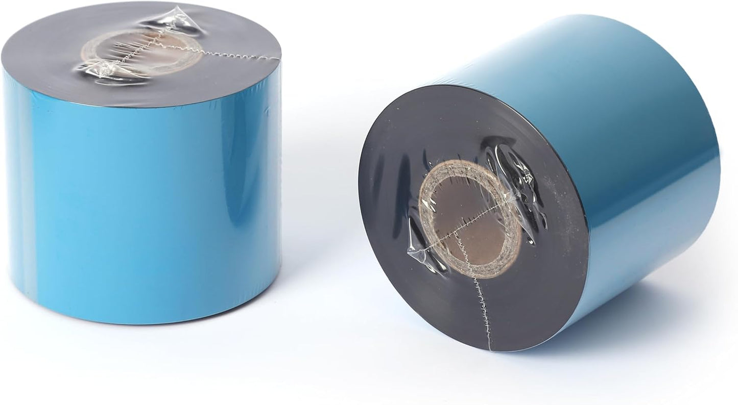 12 Rolls 2.52'' x 1476' Premium Resin Enhanced Wax Ribbon, 64mm x 450m Black Thermal Transfer Ribbon, Barcode Thermal Label Printer Ribbon, CSO-Ink Outside, 1'' Core for Zebra, TSC, GoDex, Citizen