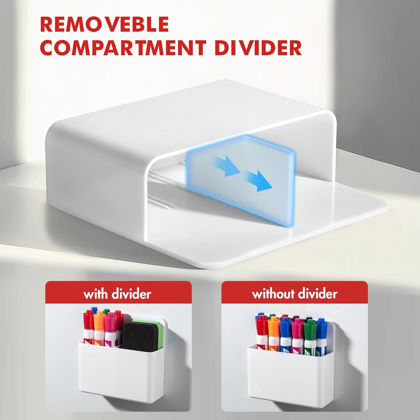 BEYGORM 2 Pack Plastics Magnetic Pen Holder for Refrigerator, Dry Erase Marker Holder for Whiteboard，Magnet School Locker Organizer Accessories, Pencil Cup, Pen Caddy, Classroom Organization(White)