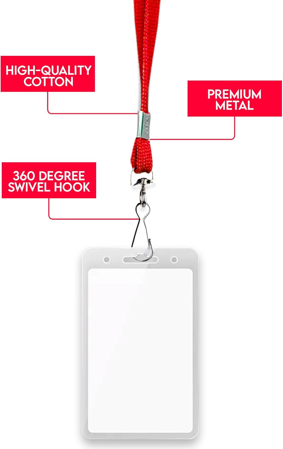 100-Pack Red Lanyards for ID Badges with Swivel J-Hooks - Versatile Neck Lanyard for Keys, Card Holders, Whistles, and More - Ideal for Offices, Teachers, Kids, and Cruise Ship Cards