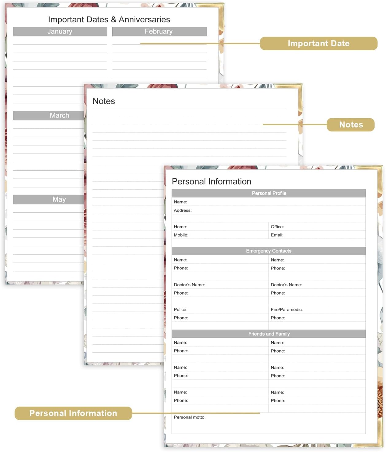 Undated Daily Monthly Planner for 2025 2026 - A4 To Do List with Hourly Schedule, Hardcover Spiral Bound Daily Planner to Increase Focus, Stylish School/Office Supplies, 8.5" x 11", Flower