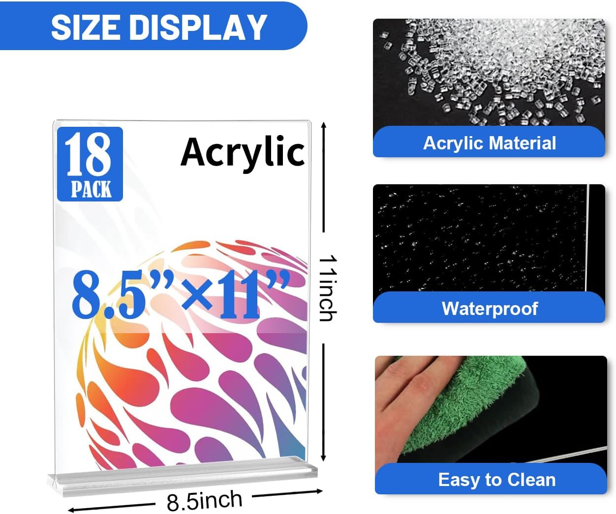 18 Pack Acrylic Sign Holder 8.5 X 11, Vertical T Shape acrylic sign holder for Office Store Restaurants Wedding Party Decoration