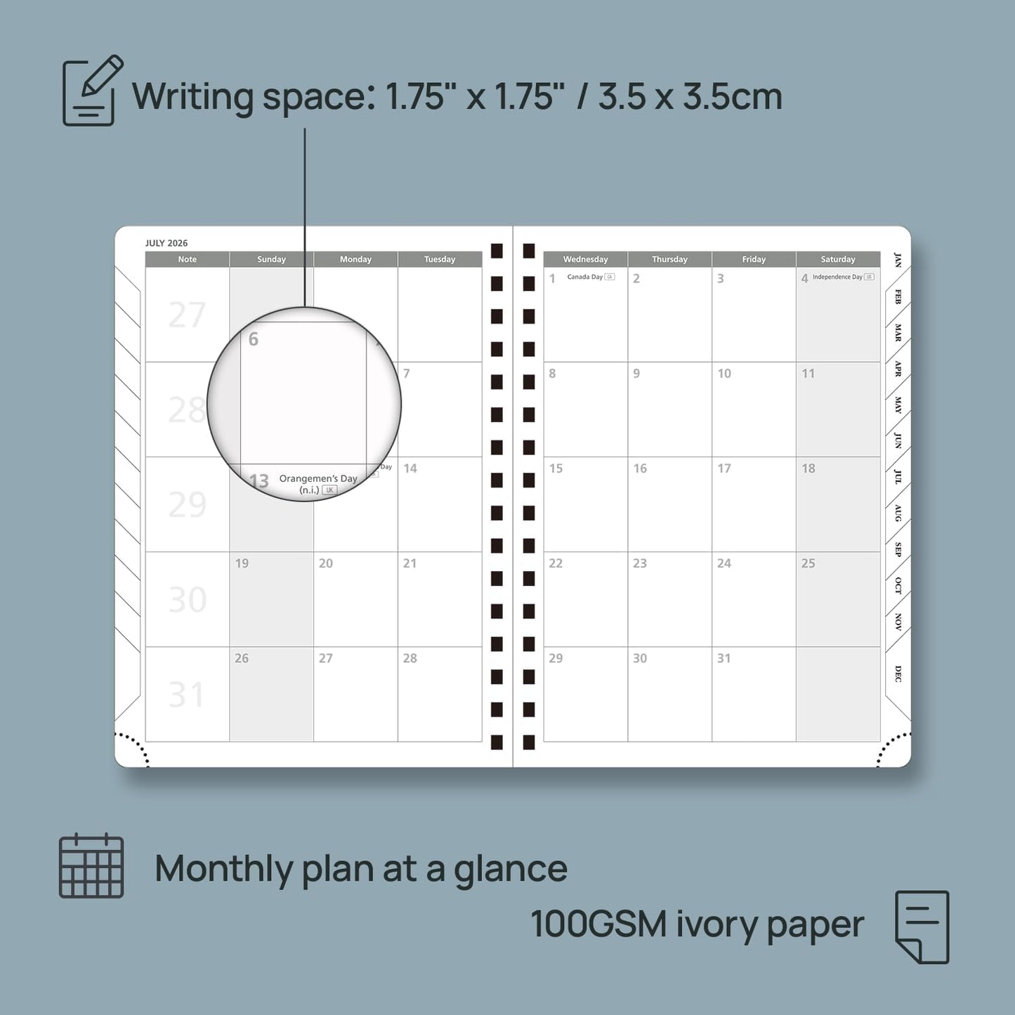 POPRUN 2026 Planner (Medium Size 8.5'' x 6.25'' Wire-Bound Hard Cover) Daily Weekly and Monthly Calendar - Agenda 2026 (Jan.2026-Dec.2026) with Hourly Schedule, Monthly Tabs - Orange