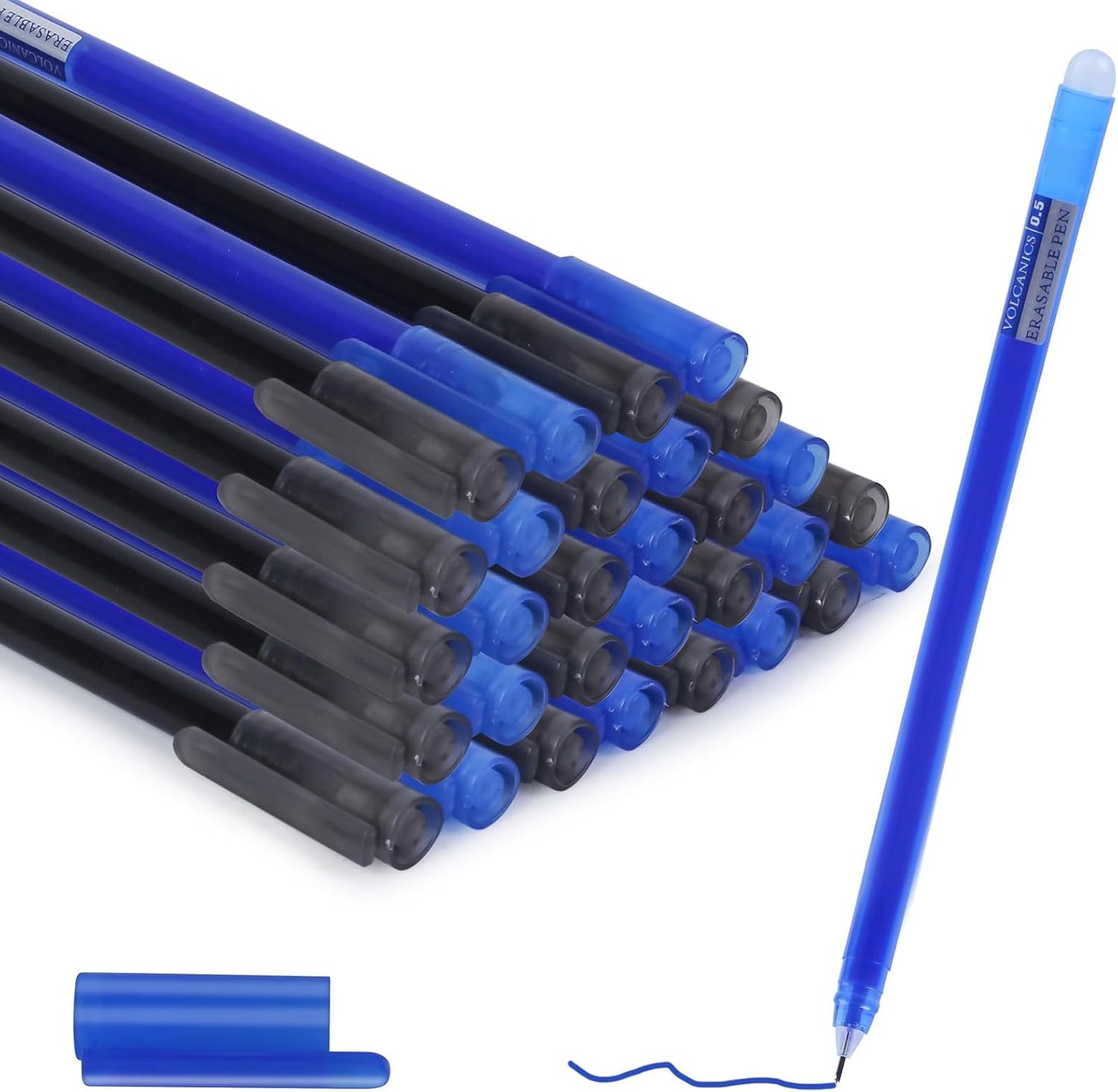 Volcanics Erasable-Gel-Pens Fine Point 0.5 mm, Mistakes Dispear, Black and Blue, 30 Pack Quick-Drying Ink, No Smudge Perfect for School, Office, and Home Use