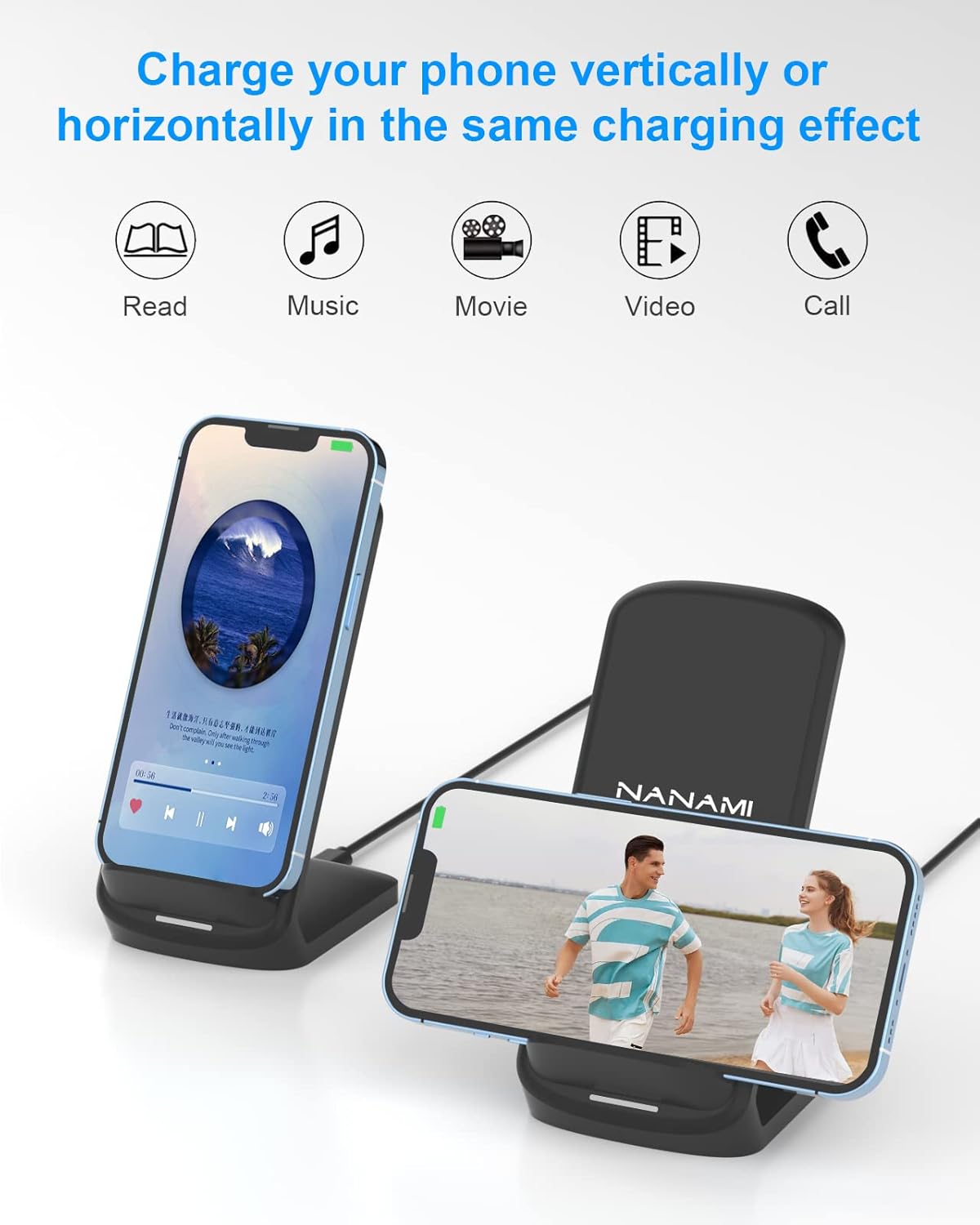 NANAMI Upgraded Fast Wireless Charger, Qi-Certified Wireless Charging Stand Compatible with Samsung Galaxy S25/S24/S23/S22/S21/S20 & Qi Phone Charger for iPhone 17/17 Air/16/16 Plus/16 Pro/15/14/13