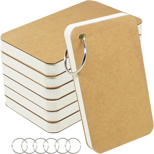 6 Pack 3x5 Inch Blank Flash Cards with Binder Rings (60 Sheets Each Pack), Blank Easy Flip Index Card Mini Study Cards for Studying