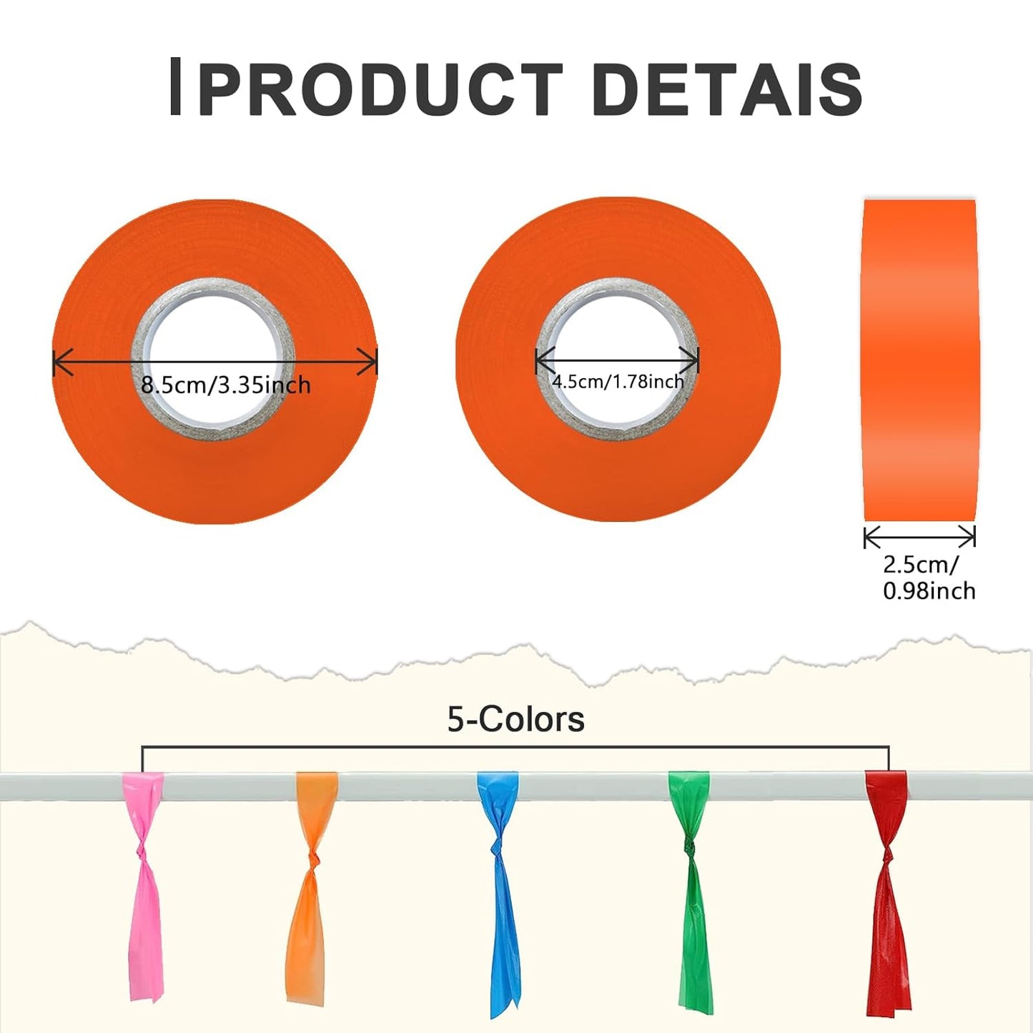 10 Pack Flagging Tape 5 Assorted Colors, Non-Adhesive Plastic Ribbon Neon Marking,1"*2000' Marking Tape for Tree Marking, Hunting, Boundaries and Hazardous Areas,Trail Marking