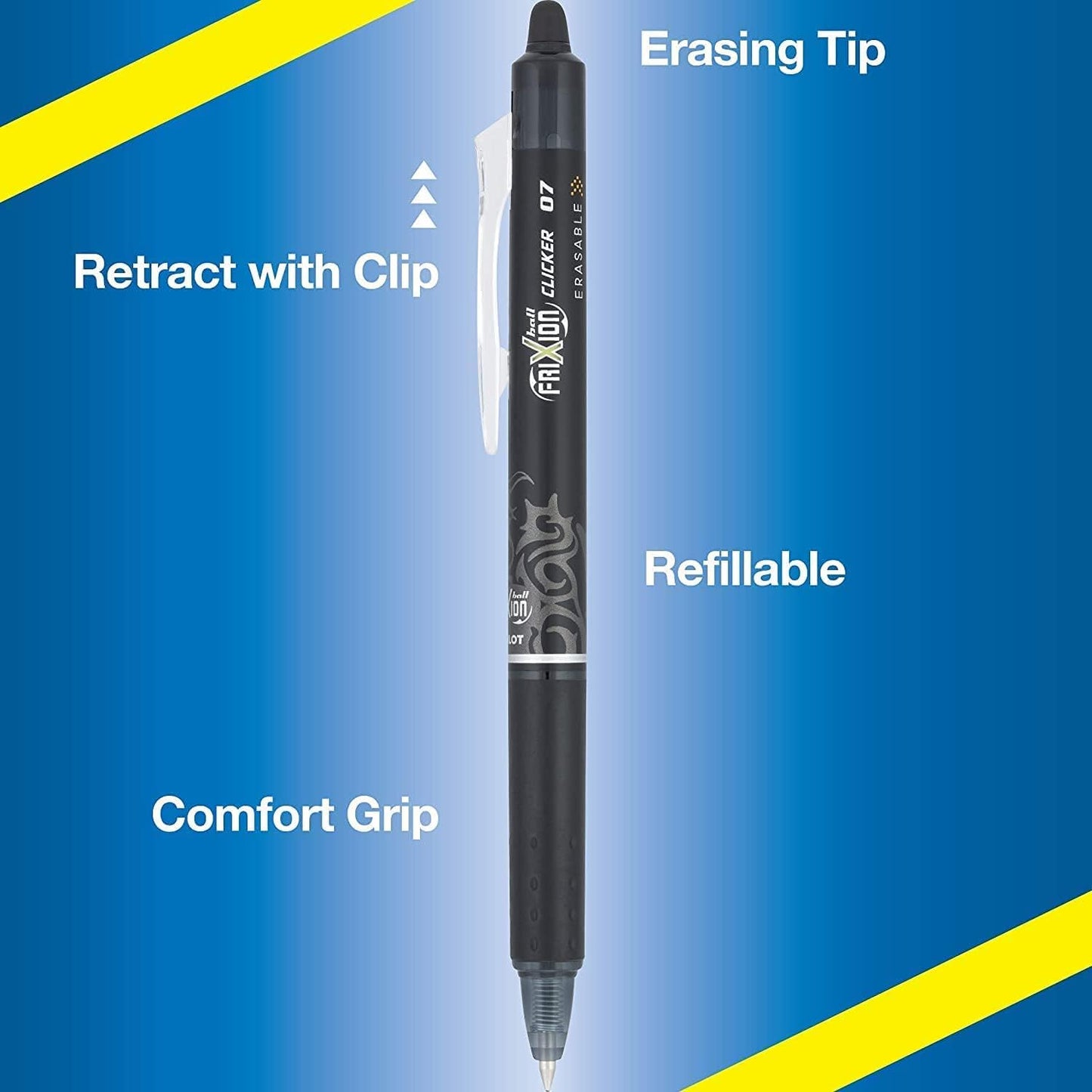 PILOT Frixion Erasable Pens Retractable Gel Ink, Pack of 6 Black Ink Pens + 4 Bonus Refills, Fine Point 0.7 mm Erasable Gel Pens