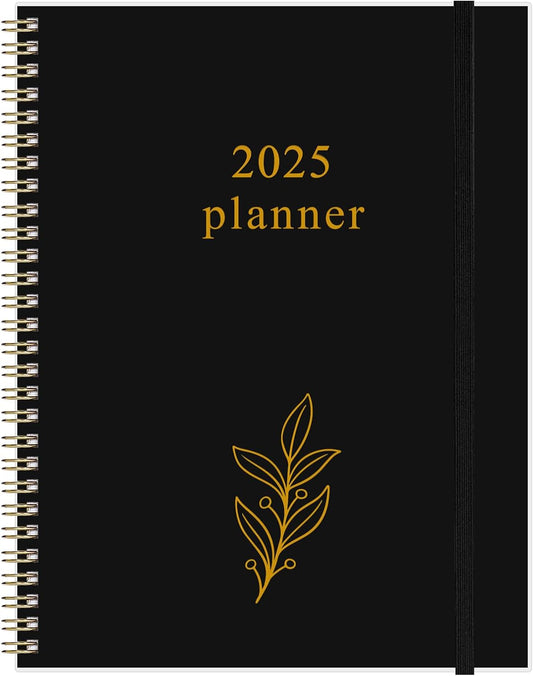 2025 Planner - Planner 2025 from January 2025 to December 2025 with 12 Monthly Tabs, Flexible Cover, Inner Pocket, 8.5" x 11", Leaf Black
