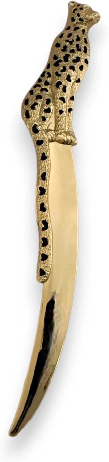 Premium Leopard Letter Opener | Gold & Black Electroplated Desk Accessory for Home, Office | Mail Opening Tool for Women & Men | Velvet Gift Bag | 7.5 Inch Long