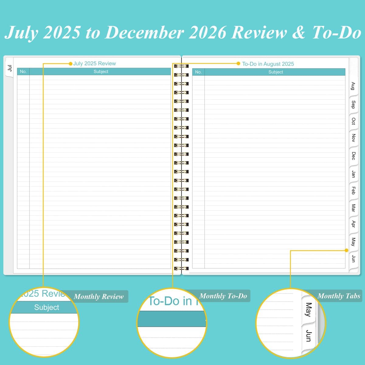 2025-2026 Monthly Planner - 18 Monthly Calendar, July 2025 - December 2026, Two Pages Per Month, 9" x11" Planner with Tabs, Strong Twin-Wire Binding, Inner Pocket, Teal Floral