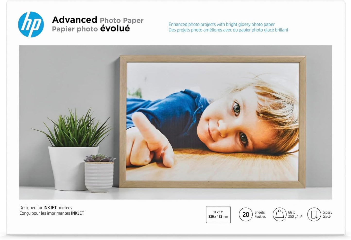HP Advanced Photo Paper, Glossy, 13x19 in, 20 sheets (CR696A),White