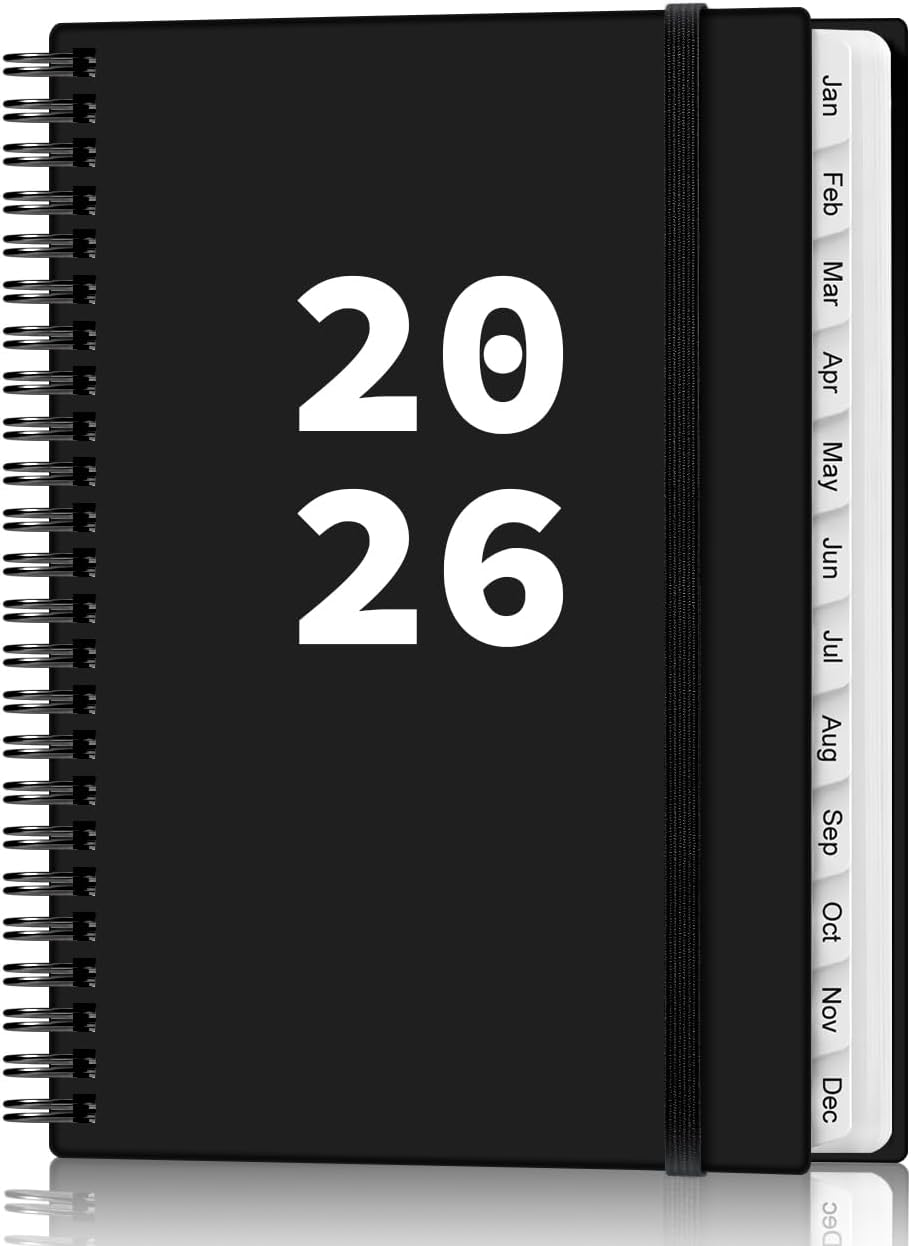 2026 Planner - Planner 2026 from January 2026 - December 2026, Weekly & Monthly Planner Spiral Bound with 12 Monthly Tabs, Inner Pocket, 6.4" x 8.5", Black-A