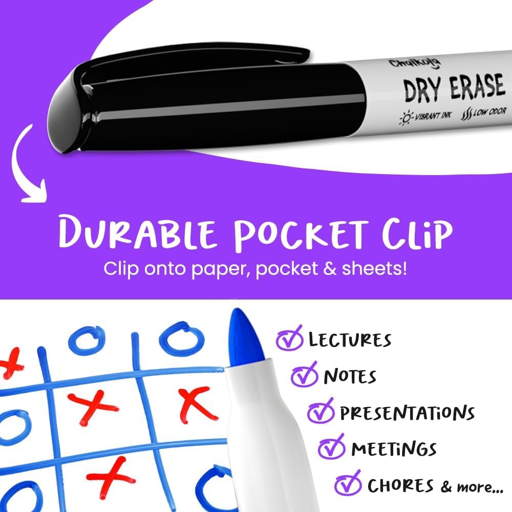 Chalkola Dry Erase Markers Fine Tip (15 Pack, 12 Colors) | Thin Point Dry Erase White Board Pens - Non toxic, Low Odor Whiteboard Markers for Kids, Teachers, Office, School, Classroom Supplies