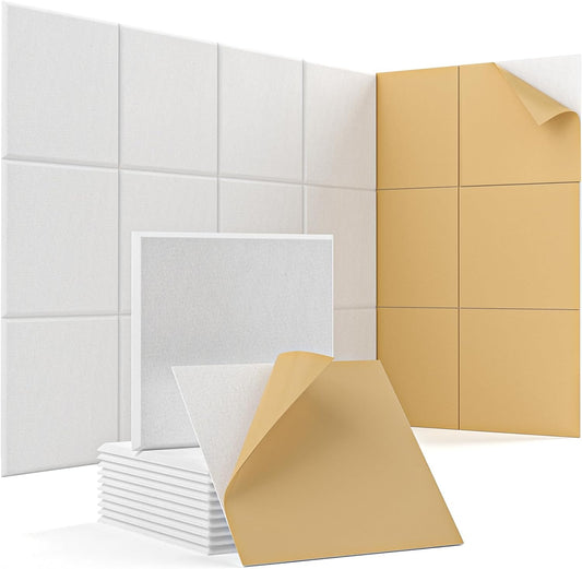 12 Pack Acoustic Panels Square Soundproof Wall Panels 12"X12"X0.4" Self-adhesive Sound Proof Panels for Walls High Density Acoustic Foam Panels for Home, Door, Office, Reccording Studio White