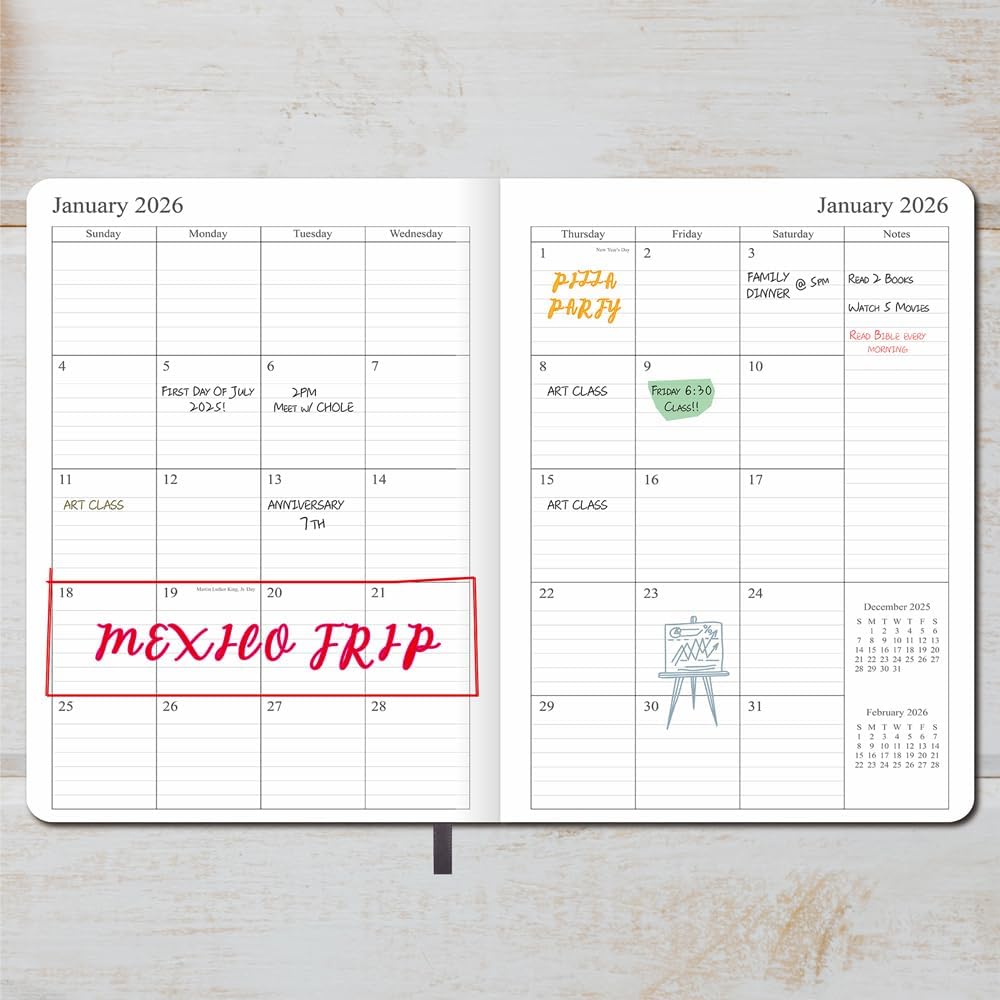 2025-2026 Planner - Weekly and Monthly Planner, Oct 2025 - Dec 2026, Vegan Leather Cover, Elastic Closure, 7”x9.25”, Grey