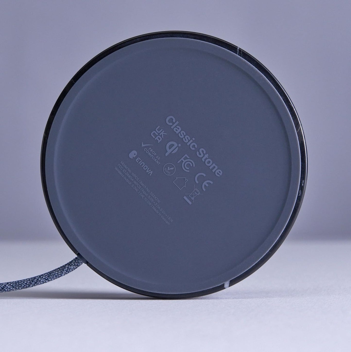 Einova Classic Stone – Marble Wireless Charging Pad Designed in Italy, Integrated 6 ft USB-C Cable, Smartphones, Wireless Earbuds, Smartwatches – Black Marquina Marble