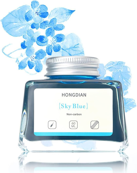 Hongdian Fountain Pen Bottled Ink Sky Blue Color, 60ml Non Carbon Inkwell Bottle, Artist Calligraphy Ink