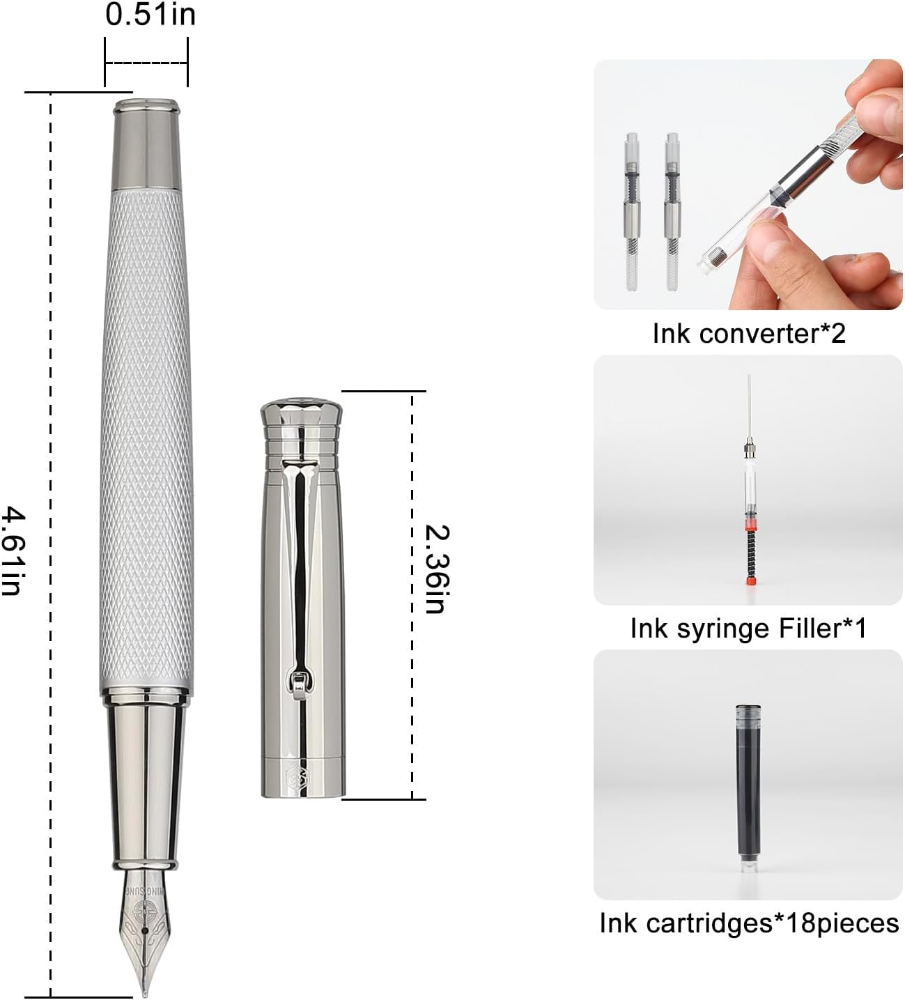 GC QUILL Fancy Fountain Pen Set – Fine and Medium Nibs, 18 Ink Cartridges, Ink Converter, Syringe Filler, Luxury Pen Gift for Men Women, Nice Pen for Writing Journaling – MU-14