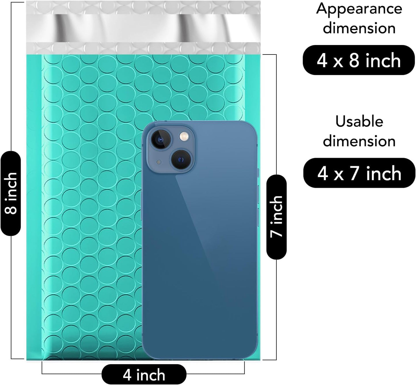 Fuxury Small Bubble Mailers 4x8 Inch 500 Pack, Teal Bubble Mailer, Self Seal Padded Envelopes Gifts Mailing Envelopes Bubble Padded for Shipping, Small Business Bulk