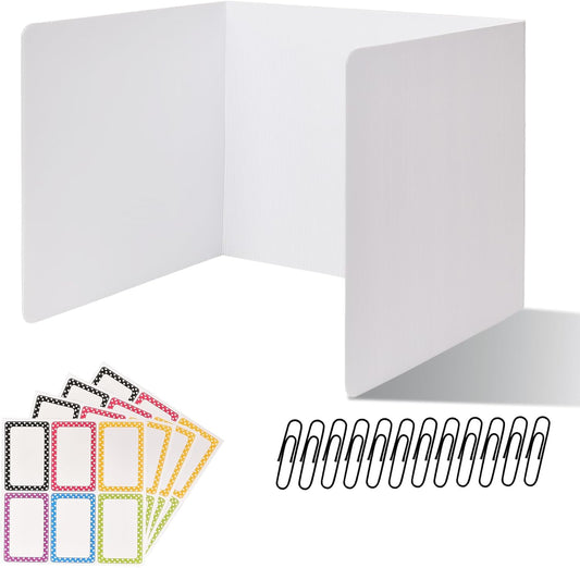 12 Pack Desk Dividers for Students,3-Fold Privacy Screens,Testing Dividers for Classroom Waterproof,Plastic Easy Clean Privacy Shields for Student Includes Extra Labels