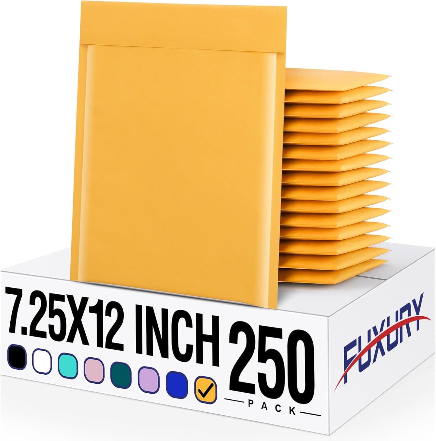 Fuxury Kraft Bubble Mailers 7.25x12 Inch 250 Pack, Strong Adhesion Padded Envelopes,Self Seal Bubble Envelopes, Waterproof Cushioned Mailers for Small Business,Bulk Yellow