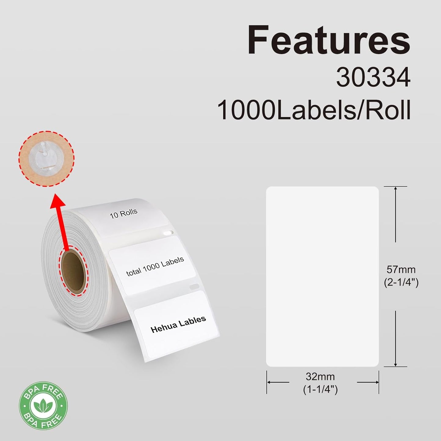 Hehua 2-1/4" x 1-1/4" Compatible with DYMO Labelwriter 550 5XL 30334 with RFID Chip, Multipurpose Barcode & FNSKU Labels, Perforated, Compatible with DYMO Desktop Printers, Total 4000 Labels/4 Rolls