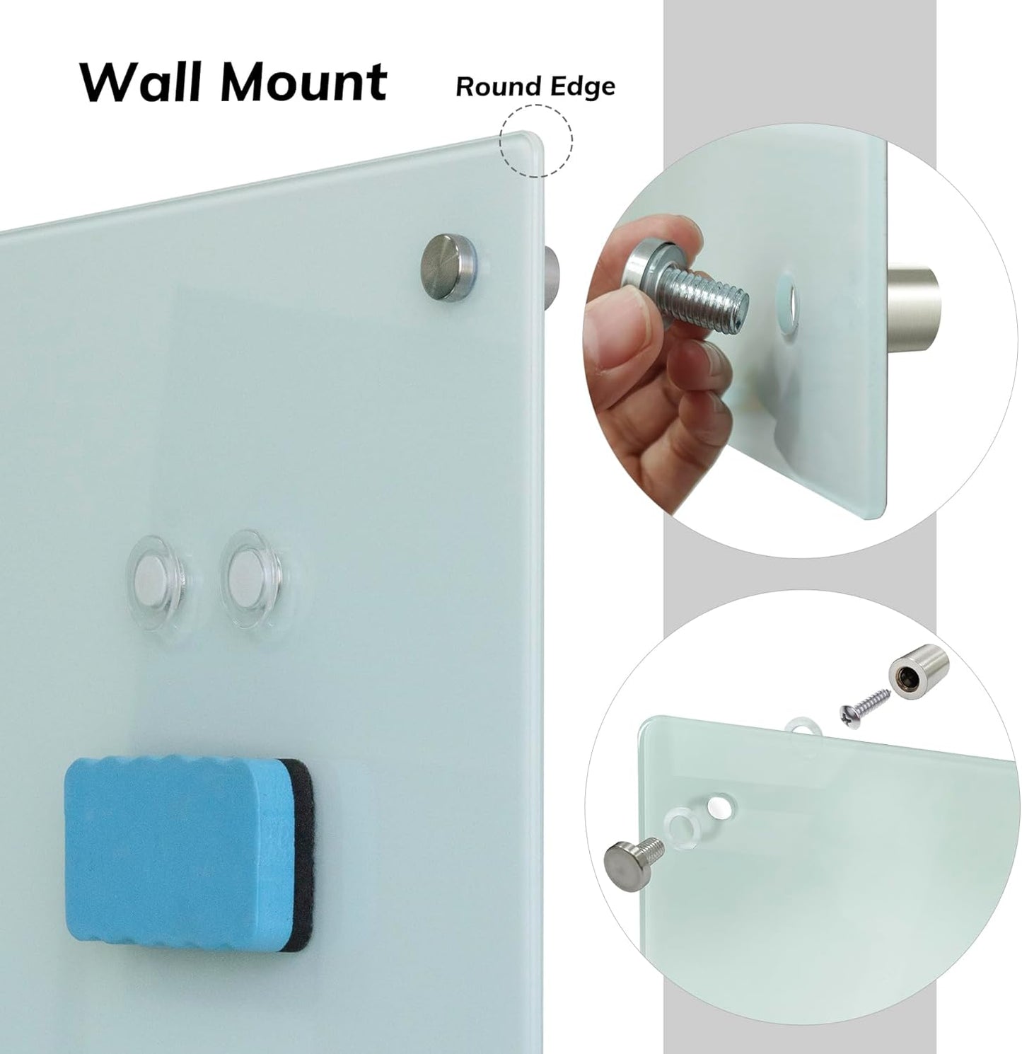 Glass Magnetic White Board – 72 x 48 Inches Dry Erase Frameless Whiteboard for Wall, Large Writing Board Wall Mounted Glass Board for Display, School and Business Office