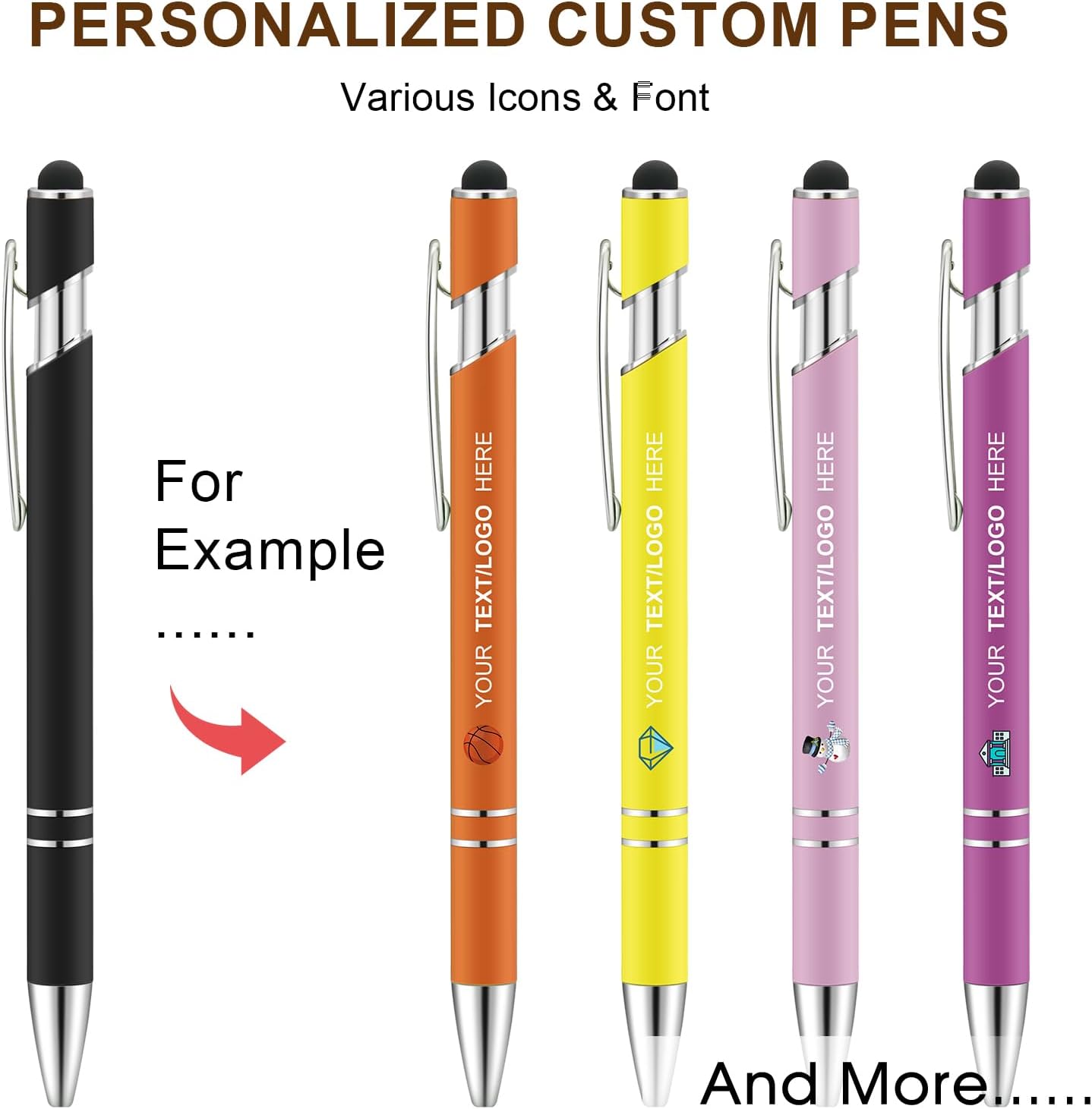 Personalized Pens 50pcs with Stylus Custom Ballpoint Pens in Bulk Engraved with Logo Text Personalized Bulk Black Ink for Office College Business
