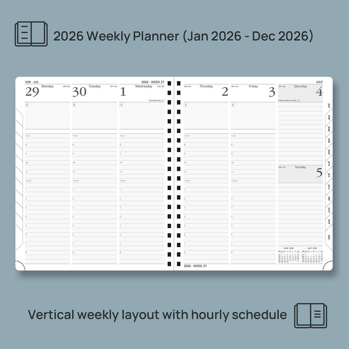 POPRUN 2026 Planner (Large - 8.5" x 10.5") with Hourly Schedule, Vertical Layout - 2026 Weekly Calendar (Jan. 2026 - Dec.2026) for Time Management, Monthly Tabs, Spiral Bound, Soft Cover - Purple